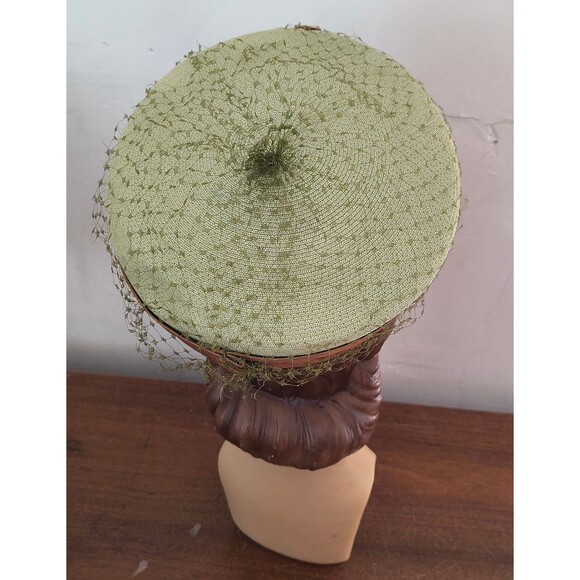 1960s  Vintage Mint Green And Gold Pillbox Hat With Bow - Picture 3 of 5